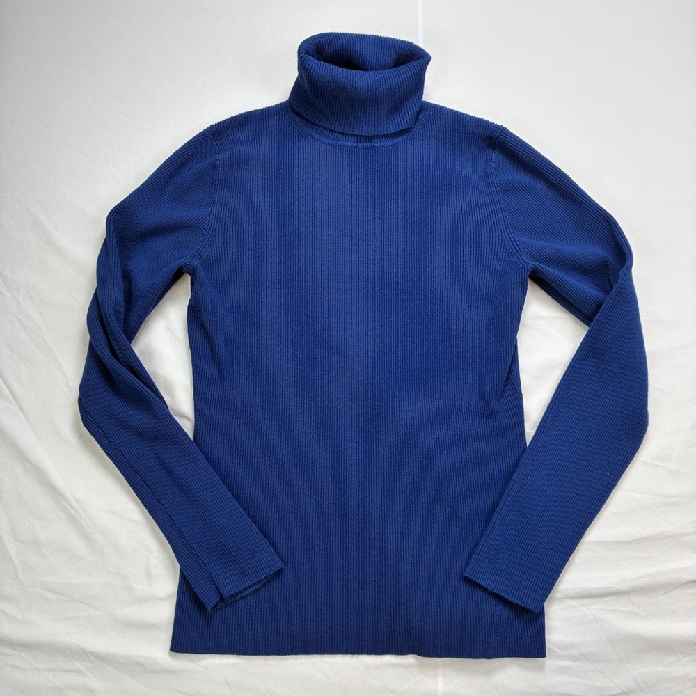 Ann Taylor Blue Ribbed Turtleneck Sweater